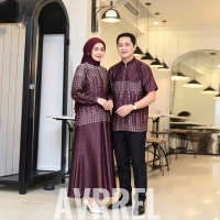 ￼Couple Dress DELISA  Bahan Silk Premium Set Pasangan Atasan kemeja | Gamis Motifii Elegan silk Prem