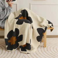 1PC Nordic Super Soft Cozy Floral Blanket Downy Hairy Fluufy Microfiber Knitted Throw Blanket for Bed Sofa Decorative Blankets