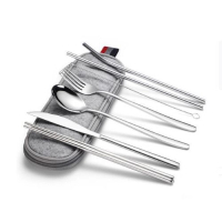 韓式便捷餐具（銀色7件套/淺色袋） 