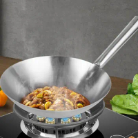 Stainless Steel Wok Pan For Induction Stove Electric Durable With Handle Deep Frying Household Kitchen Wok Pan for Restaurant