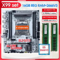 JGINYUE X99 Motherboard Kit Xeon E5 2666 V3 Processor 16GB(2*8GB) 2133 MHz DDR4 ECC RAM Memory LGA 2011-3 Nvme SATA M.2 Interfac