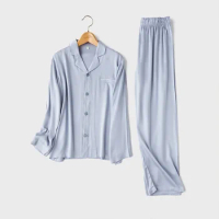 Women Sleepwear Casual Solid Color Long Sleeve Long Trousers Pajama Set Cotton Viscose Sleepwear Set Pajamas for Women