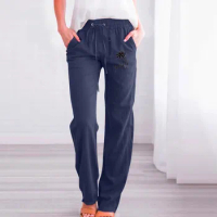 Women'S Digital Print Fashion Pants Solid Color Comfortable Casual Pants Cotton Linen Stright Long Wide Leg Pants Women'S Pants