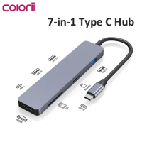 Colorii 7 in 1 USB C Hub 4K HDMI USB HUB 60W Multiport Adapter for MacBook Pro/Air, iPad Pro, iMac, iPhone 15 Pro/Pro Max, XPS