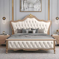 Storage Waterproof Double Bed Designer Villa White Platform King Size Bed Frame Headboard Luxury Letto Matrimoniale Furniture