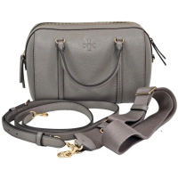 【TORY BURCH】TB THEA 荔枝紋手提/斜背二用波士頓包 小款 雙背袋無流蘇款(大象灰/贈原廠防塵袋紙袋)