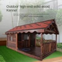 Modern luxury Indoor Dog Houses Solid Wood Waterproof Large House Rainproof Dog Kennels Pet Villa Outdoor Dog house with Fence U