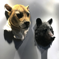 美式樹脂仿真動物頭壁掛北歐狼頭獅子頭壁飾墻上裝飾品酒吧掛件