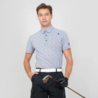 【LE COQ SPORTIF 公雞】高爾夫系列 男款藏青色法式條紋機能防曬短袖POLO衫 QGT2J218