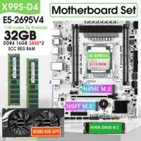 SZMZ X99 Dual LAN Motherboard gaming Set with E5 2695V4 +32GB(2*16G) DDR4 2400 Hertz RECC And RX580 8G GPU NVME 256GB M.2 Kit