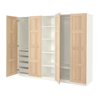 PAX/BERGSBO 衣櫃/衣櫥, 白色/染白橡木紋, 250x60x201.2 公分