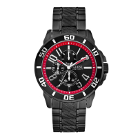 【GUESS】競速奔馳三眼計時腕錶-黑紅/45mm(W18550G1)
