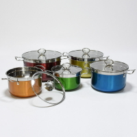 【套裝鍋具】跨境貨源不銹鋼鍋具套裝彩色平底鍋具五件套電磁爐適用烹飪鍋套裝