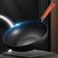 Wok household non-stick pan, stir-fry pot, induction cooker, iron pan, frying pan, soup pot, uncoated nitrogen pan cast iron pot
