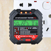 HT107 Digital Socket Tester Pro Voltage 30mA &amp;5mA RCD Test Smart Detector EU US UK Plug Ground Zero Line Polarity Phase Check