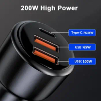 200W USB C Car Charger 3-Port 100W Fast Charging + 65W Supervooc 2.0 +PD 36W Quick Charger For IPhone 13 HONOR OPPO L3D7