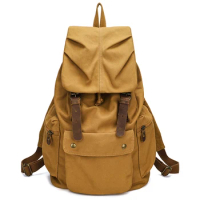 Fashion Vintage Leather military Canvas backpack Men's backpack school bag drawstring backpack women 2022 bagpack male rucksack