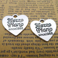 6pieces/lot 22*24mm mezzo piano since 1988 Heart charm Heart-shaped pendant bracelet Key chain DIY handmade accessory