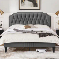 Queen Size Upholstered Platform Bed Frame with Headboard Mattress Foundation Wooden Slats,for indoor bedroom furniture