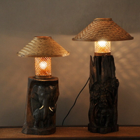 東南亞進品創意裝飾枯木裝飾床頭燈泰國工藝品復古實木雕刻臺燈1入