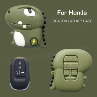 Cute Dinosaur Car Key Case For Honda Vezel Civic CRV Freed Accord Pilot 5 Buttons 2021 2022 Accessories Lady Gift