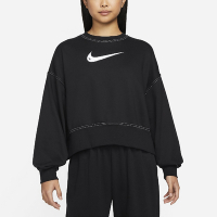 Nike 大學T NSW Swoosh Sweatshirts 女款 運動休閒 抽繩 落肩 寬鬆 穿搭 黑 白 DO7212-010