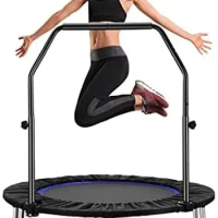 Mini Trampoline, Foldable Trampoline for Adults Fitness,Exercise Trampoline with Adjustable Bar Indoor Rebounder Jumping Workout