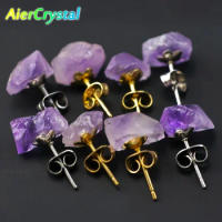 Natural Stone Amethyst Earrings Simple and Fashionable Women's Fashion Earrings Amethyst Flower Purple Ear Jewelry