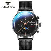 AILANG Fashio Men Black Automatic Mechanical Watches Stainless Steel Waterproof Date Week Classic Wrist Watches Reloj Hombre