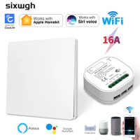 Sixwgh Smart WIFI Switch Compatible with Homekit, Alexa, Google Assistant ,Siri Voice Control, Wireless Push Button Light Switch