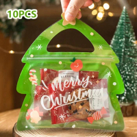 10 Pcs Christmas Gift Bag For Candy Chocolate Cookie Nougat Biscuit Packing Tree Santa Zipper Bags Kids New Year Party