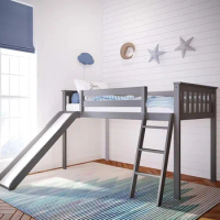 Twin Bed Frame For Kids With Slide Low Loft Bed Grey Children's Furniture