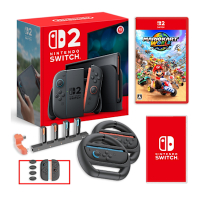 Nintendo 任天堂 Switch 2 主機 (NS2台灣公司貨) +NS2 瑪利歐賽車世界+NS驚喜遊戲片+方向盤+包貼+充電座+矽膠套【預購】