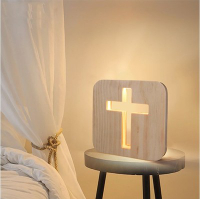 現貨-原木十字架LED小夜燈 實木夜燈 USB插電 禮物 簡約現代實木裝飾燈