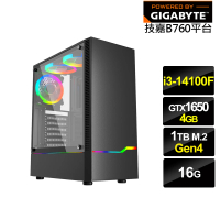 【技嘉平台】i3四核GeForce GTX 1650{神魔祭司}電競電腦(i3-14100F/B760/16G/1TB)