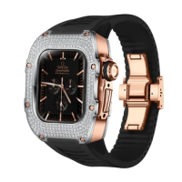 Mod Kit for Apple Watch s9 8 7 41mm Luxury Titanium Diamond Inlaid Accessories Apply to s6/5/4 SE 40mm Case and Black band