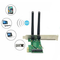 Wireless Card WiFi Mini PCI-E Express to PCI-E Adapter with 2 Antenna External for PC