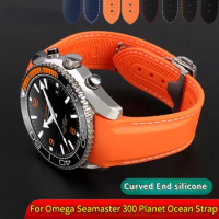 8 Color Curved End Rubber Silicone WatchBand 20mm 22mm For Omega Seamaster 300 A quarter orange Soft Speedmaster Strap Brand