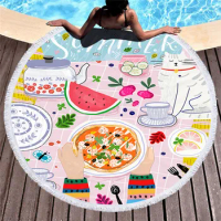 Summer Watermelon Printing Round Beach Towel Shower Absorbent Microfiber Outdoor Bath Towel Adult Travel Yoga Mat With Tassel