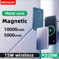 Magnetic 10000mAh Wireless Power Bank Metal Case Ultra-Thin External Spare Battery PD20W Powerbank For iPhone15 14 13 12 Samsung