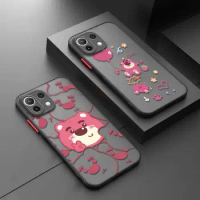 Case For Xiaomi 13 Poco 12 10T C40 C51 11 Lite 9T X3 X4 M5 Pro Matte Cover Strawberry Bear Holding Balloons