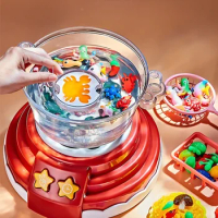 Hot Pot Cooking Toys Kitchen Playset DIY Hot Pot Machine Toys Pretend Bubble Sound Light Educational Toy for Girls