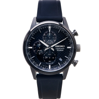 SEIKO 格紋設計三眼計時鈦金屬橡膠材質錶帶手錶(SSB393P1)-黑色面/41mm