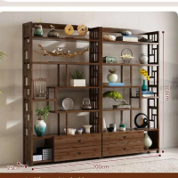 木製置物架屏風（【組合款】6層200長【六層雙抽100×2）