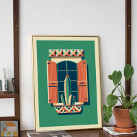 現代簡約摩洛哥風情掛畫純色系墨西哥仙人掌版畫臥室客廳裝飾畫
