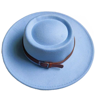 Light Blue Fedora Bump Flat Top 27 Colors Fedora Men Women Panama Top Hat Fedora Belt Big Brim Hat Church Hat Party Hat
