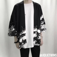 พร้อมส่งPP เสื้อคลุมกิโมโน สไตล์ญี่ปุ่น ใส่ได้ทั้งผู้ชายและผู้หญิง jolietwins haori ฮาโอริ 67020 คํา