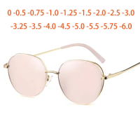 Women Hollow Oval Polarized Myopia Sunglasses Metal Hinge Minus Lens Round Prescription Sun Glasses Diopter 0 -0.5 -0.75 To -6.0