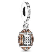 Original American Football Dangle Beads Charm Fit Women 925 Sterling Silver Bracelet Bangle Jewelry