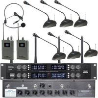 Audio Inc 8 Headset 8 Lavalier Mic Bodypack Professional 8 Channel UHF Stage Wireless Microphone System Lapel Microphones